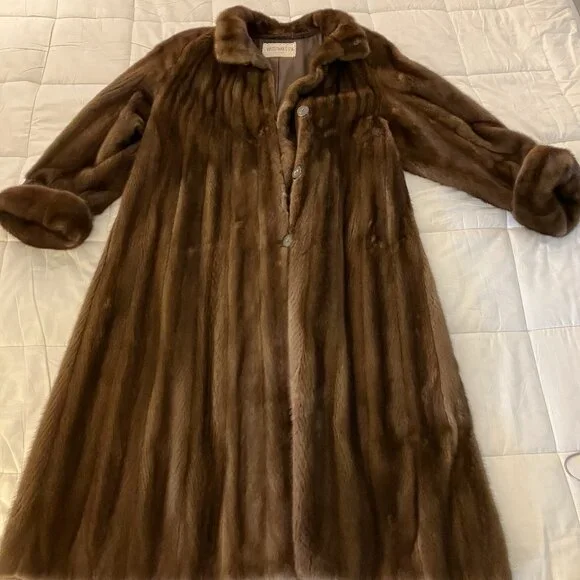 Vintage Royal Samink Real Fur Full-length Brown Coat, Wasserman & Son - Picture 2 of 12